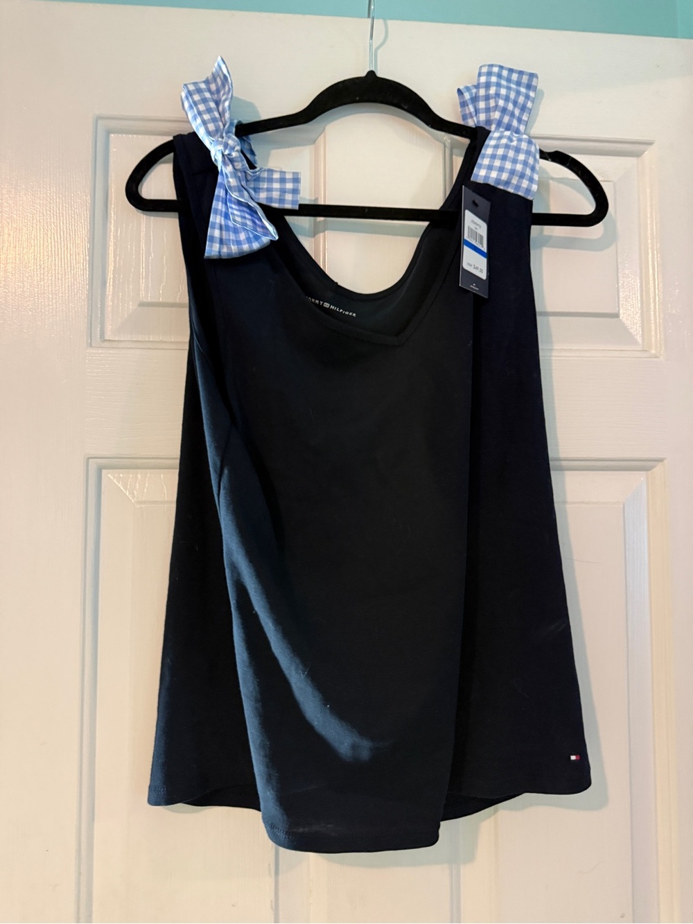 Tommy Hilfiger Navy Tank with Blue Gingham Tie Straps